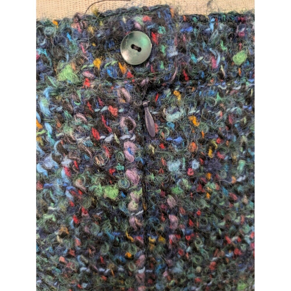 Vintage Y2K Blue Multicolored Rainbow Wool Blend Tweed Boucle Pencil Skirt sz XS - Picture 9 of 11